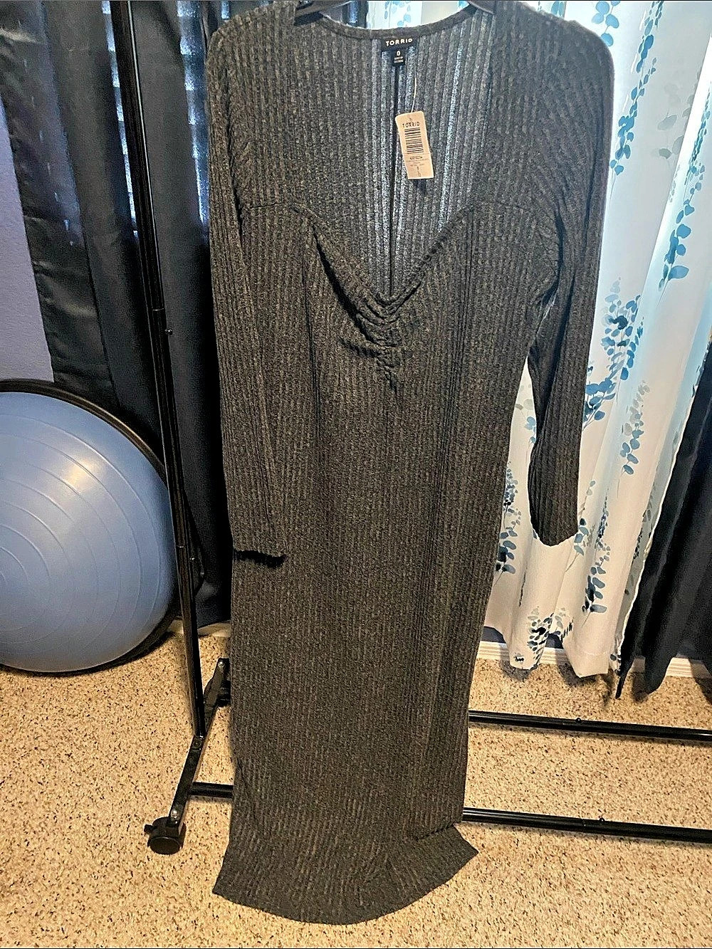 Torrid Tea Length Hacci Rib LS Column Dress Black Size 12
